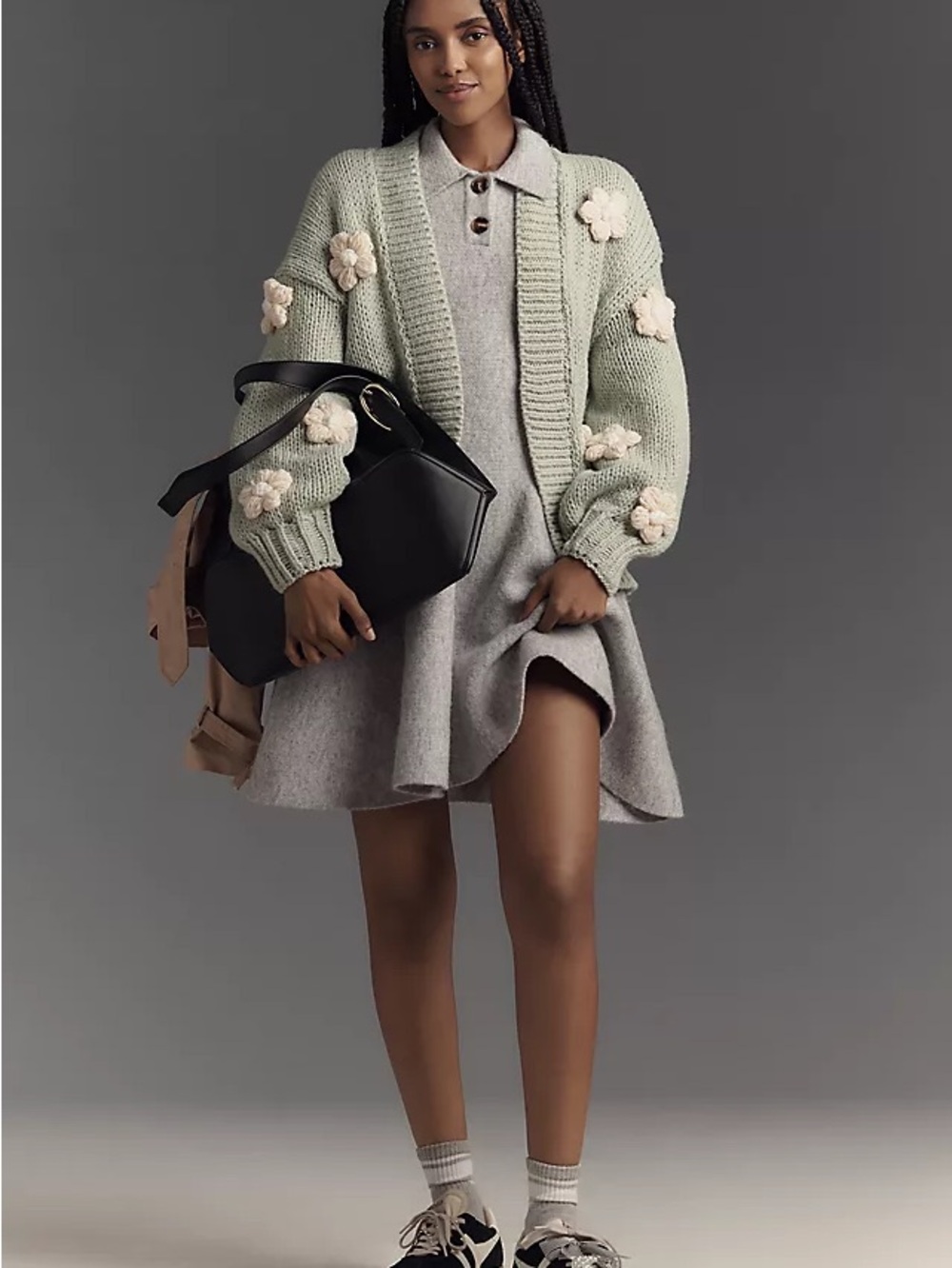Anthropologie Maeve Susanna Light Green 3D Flower Relaxed Cardigan One Size NWT - Picture 3 of 7
